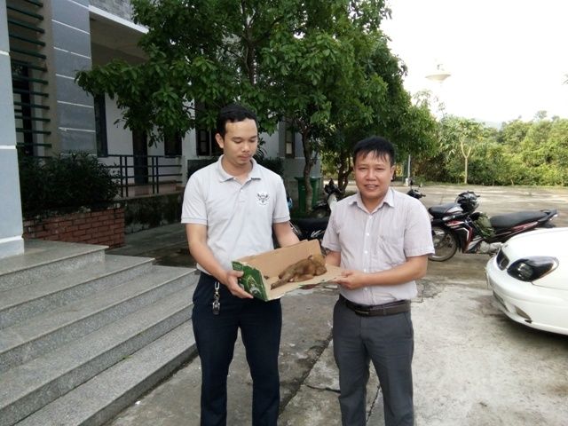 A person holding a box with a cat in it
Description automatically generated